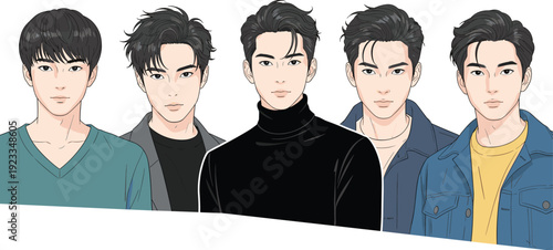 Stylish Young Men Portrait Collection With Modern Hairstyles And Casual Fashion Illustration Set
