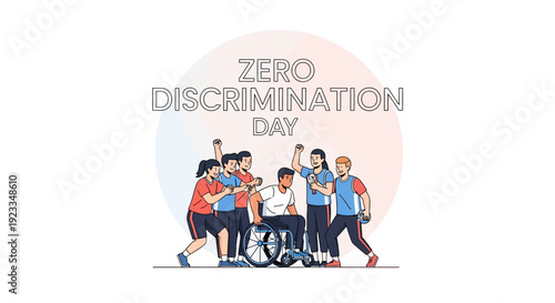 Illustration of diverse people celebrating Zero Discrimination Day with a theme of equality and social inclusion on March 1, promoting anti-discrimination and social justice awareness.
