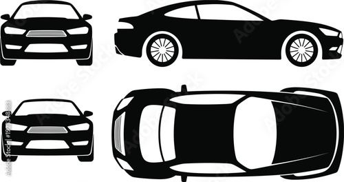 Black Silhouette Car Views Front Side Top and Front automobile vehicle