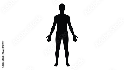 A black silhouette of a human figure standing with arms outstretched isolated on white background, Vector