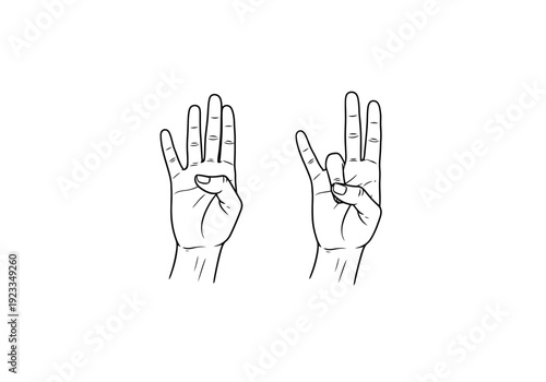 Two hand gestures shown in outline against a white background depicting distinct directional communication signals for counting or signaling