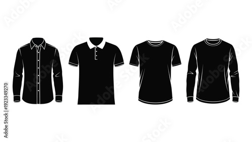 Four different black shirts on a white background isolated on white background, Vector