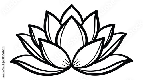 A black and white drawing of a lotus flower isolated on white background, Vector