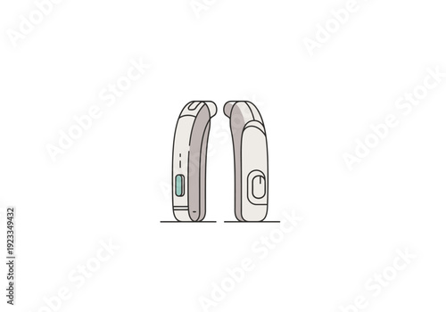 Two Modern Behind Ear Hearing Aids Displayed Against Plain Background Clean Design Medical Device For Hearing Support Technology