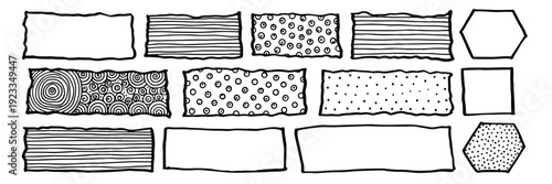 Hand Drawn Rectangle Square and Hexagon Box Set Vector Illustration with Various Patterns and Dotted Textures Isolated on White Background for Scrapbooking and Journaling
