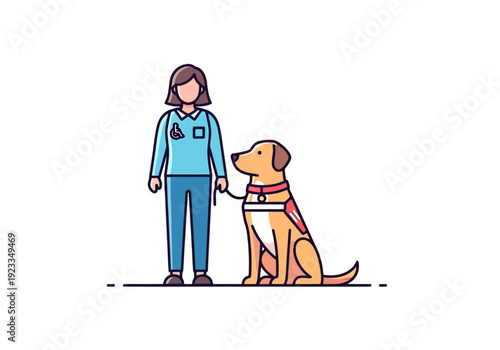 Assistance Companion Animal Standing Next to Handler With Service Vest Providing Support and Mobility Aid for Independence and Well Being