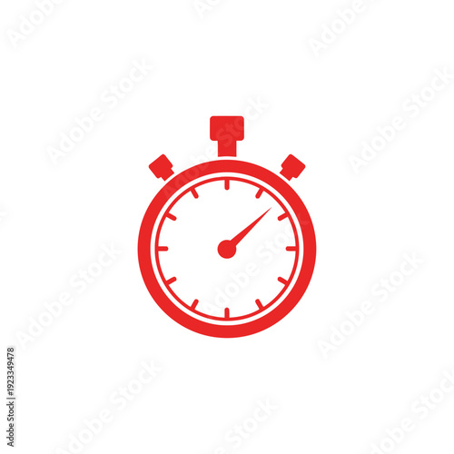 Vibrant Red Stopwatch Icon Illustrating Precision Timekeeping, Speed Measurement, and Deadline Tracking in a Modern Vector Graphic Design
