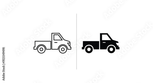 Professional pickup truck vector icon set with outline and solid glyph versions for logistics, shipping, and commercial transport branding