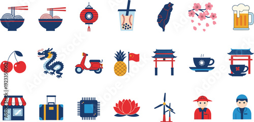 Taiwan Culture Symbols Collection With Landmarks Food Traditions And National Elements