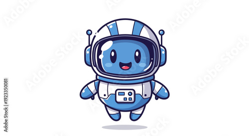 Cute Blue Astronaut Character Floating in Space, Kawaii Style