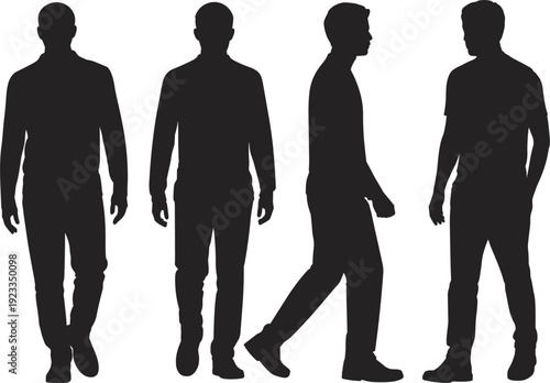 Black Silhouettes of Men in Various Poses and Attire white group