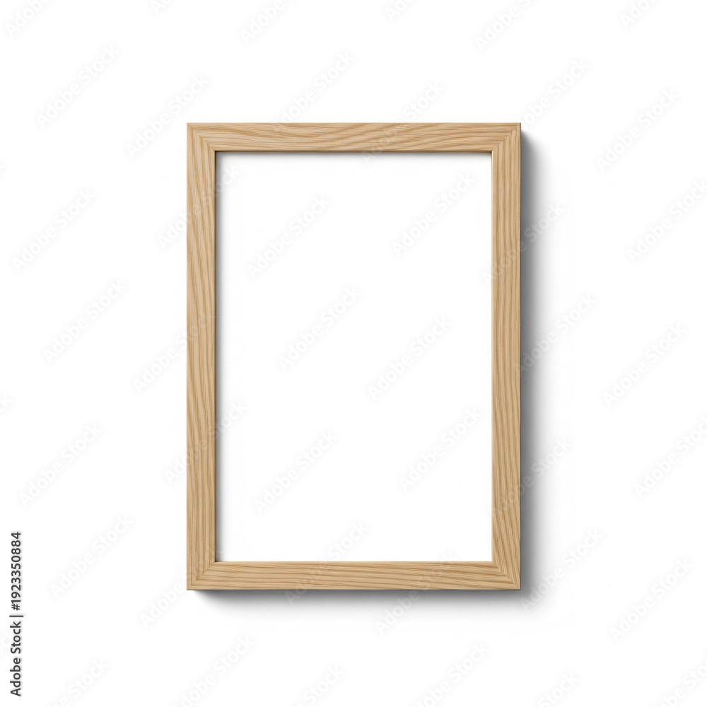 Obraz premium Empty Wooden Photo Frame Isolated on White Background Minimalist Design