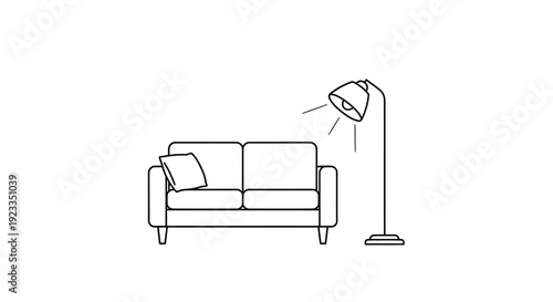Modern sofa with a floor lamp.