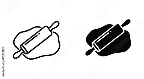 Minimalist Rolling Pin and Dough Vector Icons in Outline and Solid Styles for Bakery Branding and Kitchen Recipe Design