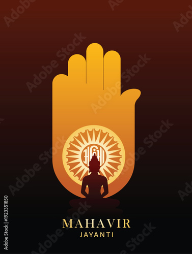 Mahavir Jayanti 2026 Jain festival with sacred symbol vector poster