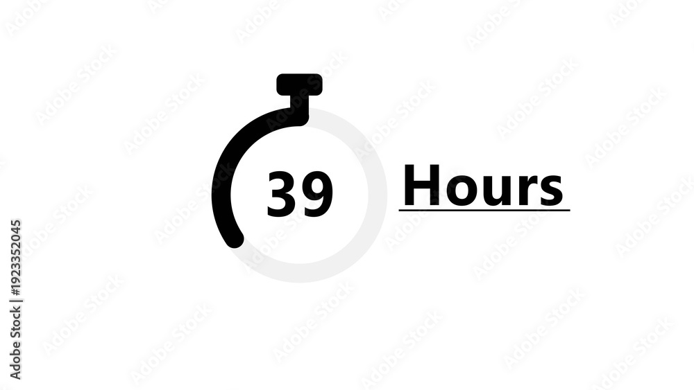 Obraz premium Countdown clock timer illustration. Stopwatch timer hours number. Countdown 39 hours text number.