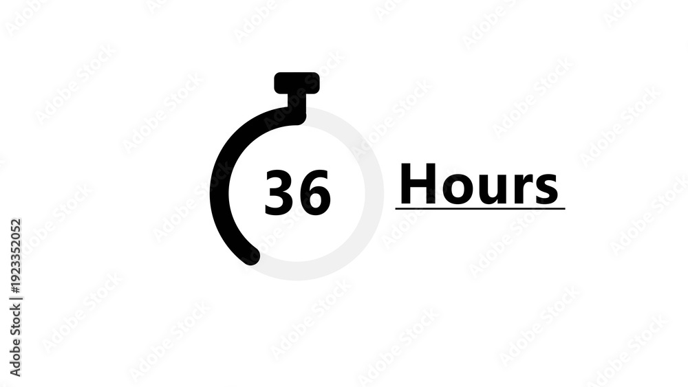 Obraz premium Countdown clock timer illustration. Stopwatch timer hours number. Countdown 36 hours text number.