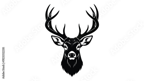 A black and white illustration of a deer's head isolated on white background, Vector