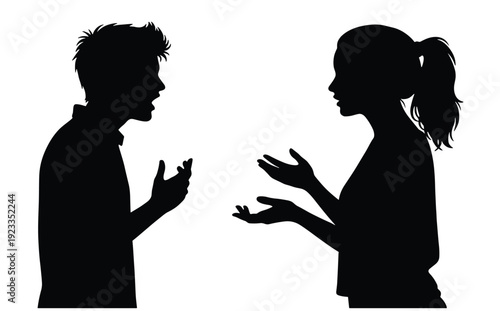Couple Arguing Silhouette Vector Illustration of Man and Woman Having Intense Conversation and Conflict Isolated on White Background for Relationship and Communication Concept