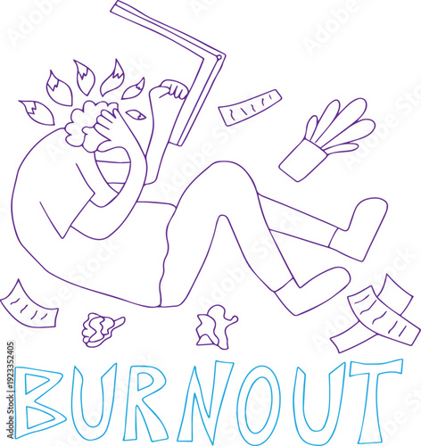 Burnout Syndrome Concept Illustration – Workplace Stress Vector