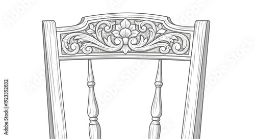 Intricately Carved Wooden Chair Backrest Detail.