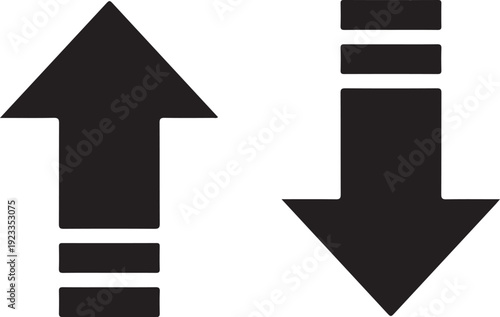 Black up and down arrow with horizontal bars on white background