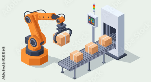 Automated Robotic Arm and Conveyor Belt System in Industrial Production.