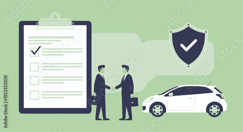 Car Insurance Agreement Handshake and Checklist.