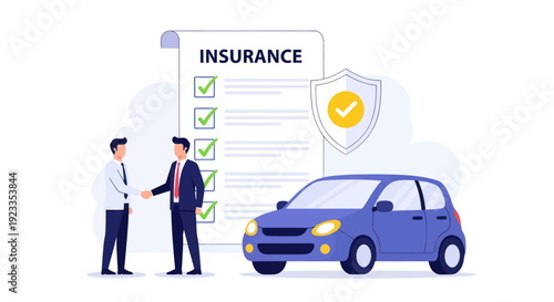 Car Insurance Agreement Handshake Between Two Businessmen.