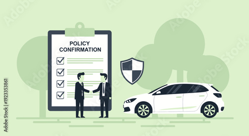 Car Insurance Policy Confirmation and Agreement Between Two Businessmen.