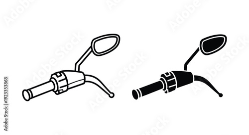 Minimalist Vector Icons of Motorcycle Handlebar Grips with Rearview Mirrors and Brake Levers in Outline and Solid Styles