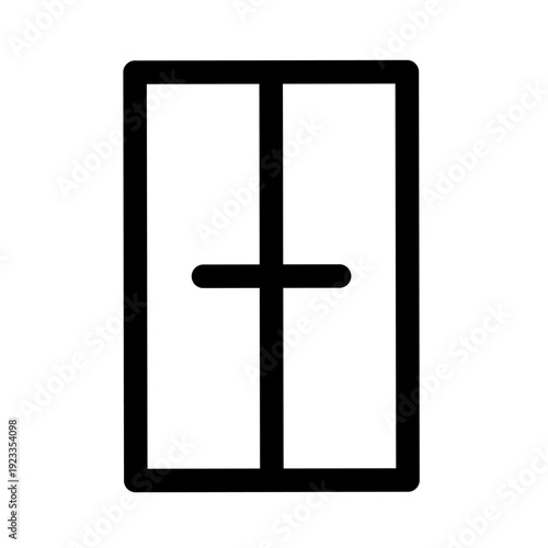 Minimal black window icon with cross frame in simple outline style. Basic house window symbol illustration isolated on white background.