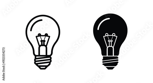 Minimalist light bulb icons in outline and solid styles representing creative ideas, innovation, and electrical energy solutions for business and technology projects.