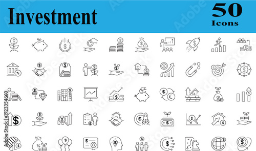 Investment and Financial Growth Line Icon Set – 50 Editable Stroke Icons