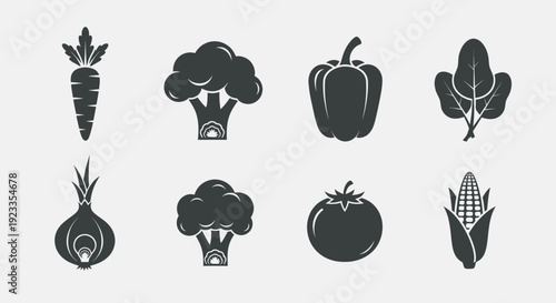 Collection of eight distinct vegetable icons in a simple silhouette style.