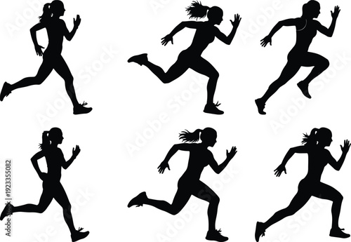 Silhouettes of runners in various dynamic poses demonstrating athleticism and movement