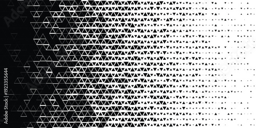 Abstract black and white halftone geometric vector background with triangle pattern gradient transition modern minimal monochrome design dynamic texture backdrop for poster banner and digital layout