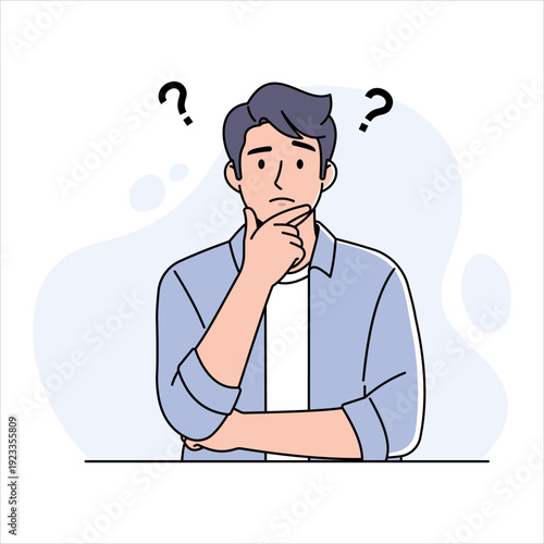 Man Thinking with Question Marks Above.