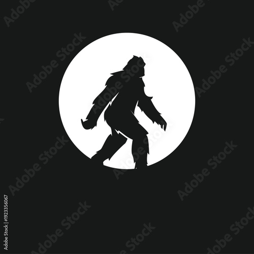 Bigfoot Sasquatch Silhouette Walking Against Full Moon at Night
