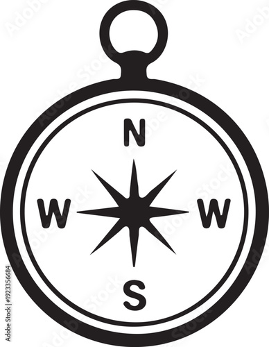 Black compass with star and directions on white background navigation