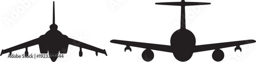 Black silhouettes of two airplanes on white background aircraft