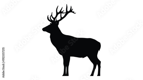 A black silhouette of an elk with large antlers isolated on white background, Vector