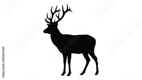A black silhouette of a deer with antlers isolated on white background, Vector