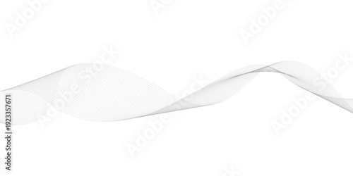 Black abstract wave line isolated on white background. Smooth flowing curved stripes in gradient style. Futuristic motion design, minimal geometric pattern. Graphic vector illustration