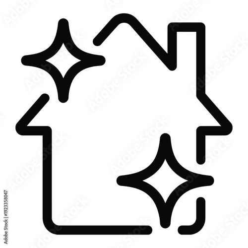 Clean house outline with sparkles vector graphic represents home maintenance and spotless living symbol for real estate or cleaning services advertisements