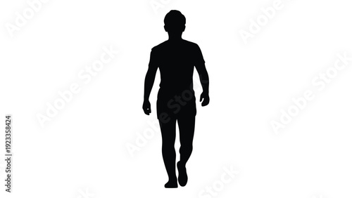 A black silhouette of a man walking alone isolated on white background, Vector