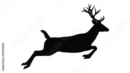 A black silhouette of a deer is running isolated on white background, Vector