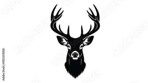 A black and white illustration of a deer's head isolated on white background, Vector