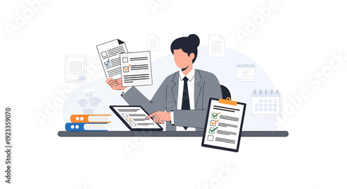 Person completing tasks on checklist, planning and organization concept