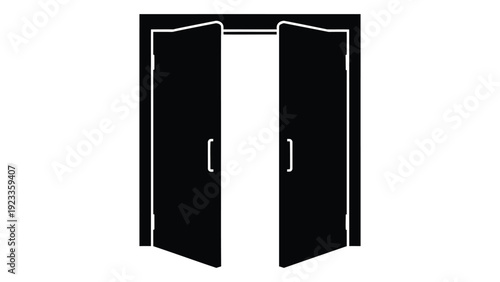 A black and white image of an open doorway isolated on white background, Vector